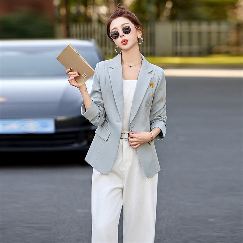 设计感刺绣通勤气质西服外套女2025春新款修身显瘦一粒扣西装上衣,女装短外套,涵亦佰惠