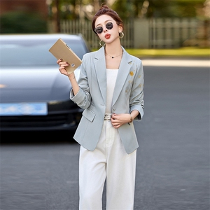 设计感刺绣通勤气质西服外套女2025春新款修身显瘦一粒扣西装上衣图片