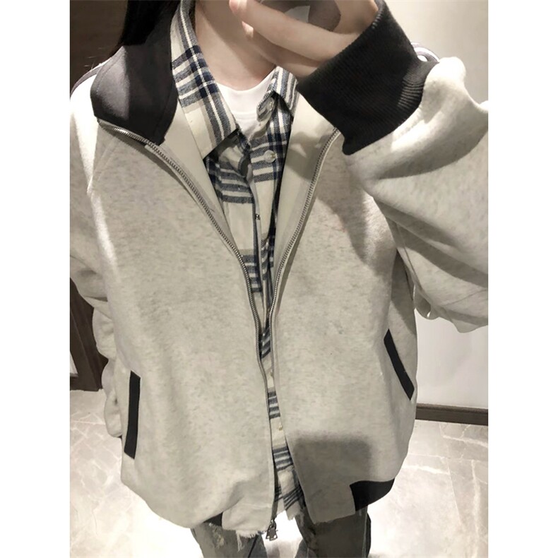 抖音得物高品质26春装美式高街重磅结构拼接织带立领卫衣外套CM42,女装短外套,电商A486-1