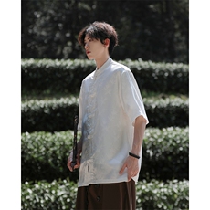 新中式现货上了就卖！夏季宽松大码短袖衬衫A021-CS9898-P65-控88，男装T恤，电商A021