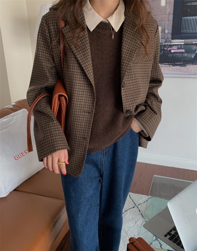 复古格子西装外套新款上架，女装西装，桔子