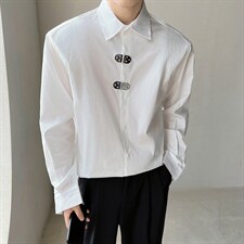 2026秋款金属扣设计感长袖白衬衫禁欲系小众痞帅衬衣CY20/P68控98，男装衬衫，电商A243
