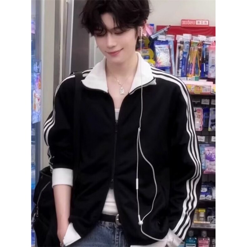 [004]条纹撞色立领夹克男休闲运动棒球服外套上衣A079-J61-P44,男装夹克,电商A079