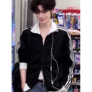 [004]条纹撞色立领夹克男休闲运动棒球服外套上衣A079-J61-P44