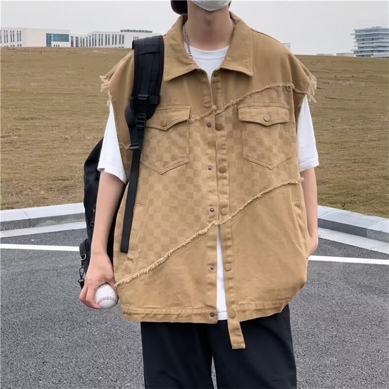 毛边工装牛仔马甲男港风宽松休闲百搭坎肩无袖背心外套MJ169-P48,男装背心/马甲,星座1008-1