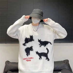 猫咪慵懒风宽松圆领毛衣男套头提貂针织衫上衣长袖秋冬 M5667图片