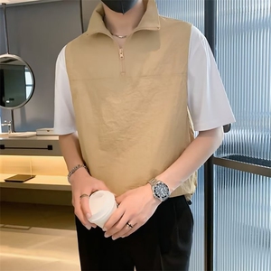 拉链立领拼接袖撞色polo衫男夏季薄款高级痞帅感翻领t恤短袖 T560图片