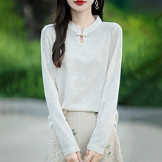 时尚百搭女秋冬打底衫镂空菱形花纹简约针织衫显瘦修身长袖上衣，女装针织衫/毛衣，绒宛羊绒