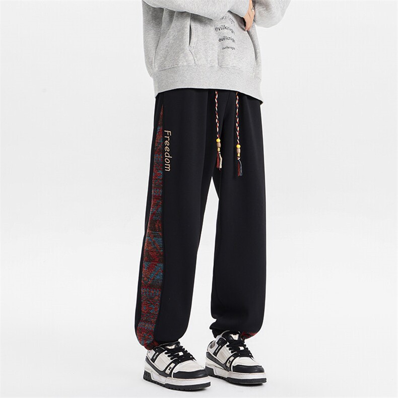 8XL-M春季新中式民族风束脚卫裤男潮牌拼接刺绣休闲裤KZ024P45图片