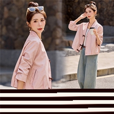 现货！！中式2026年春季新款描边纯色印花短外套，女装短外套，众宇琦