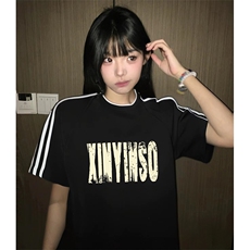 抖音得物高品质二开240克宽松纯棉美式潮牌三条杠织带短袖T恤，男装T恤，电商A486