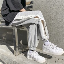 wassup candy排扣休闲裤子男春夏季宽松束脚裤韩版潮流痞帅运动裤图片