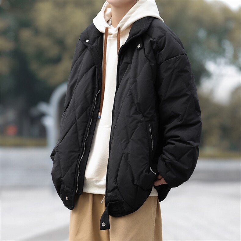 菱形格立领保暖棉衣男冬季加厚简约宽松情侣棉服1001-1-MY906-P85,男装棉衣,星座1001-1