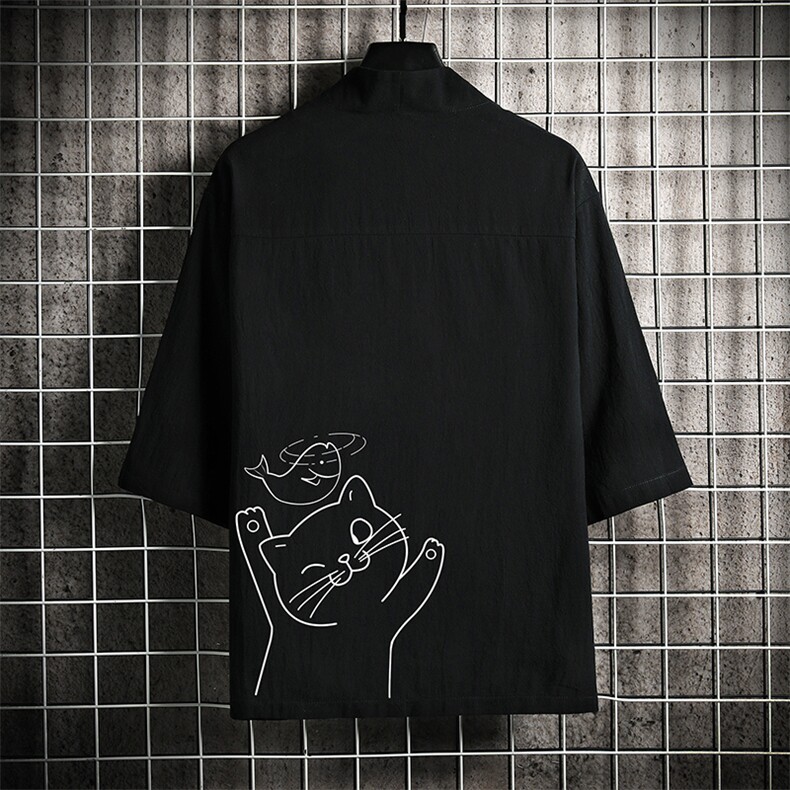 HF59133-P40风汉服男开衫外套七分袖道袍 网格挂拍图片
