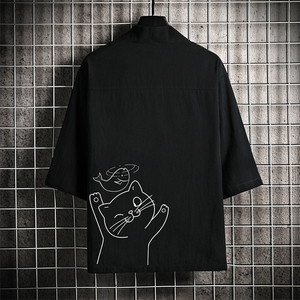HF59133-P40风汉服男开衫外套七分袖道袍 网格挂拍图片