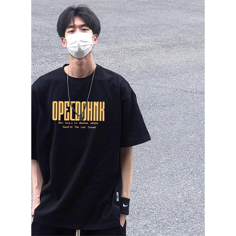 抖音得物供货现货210克宽松纯棉美式潮牌印花落肩袖纯棉T恤AT2132，男装T恤，电商A443