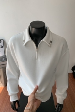 复合牛奶丝340g高克重金属半拉链T恤男T5077改W50771-特P40控78，男装T恤，电商A001