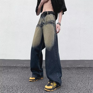 美式vibe裤子高街水洗牛仔裤男设计感小众拉链裤KN606P42图片