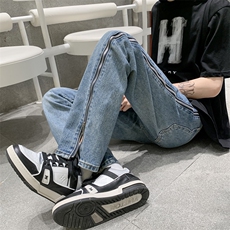 高街嘻哈复古水洗个性宽松直筒拉链牛仔裤男女款潮牌N0728-P50，男装牛仔裤，星座308B-1