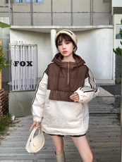 现货，拼接羽绒服卫衣，女装羽绒服，爱美欧