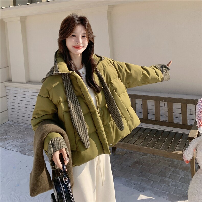 韩系格纹连帽泡芙羽绒服外套女冬2025新款设计白鸭绒面包服,女装羽绒服,慧尚依恋