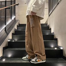 美式复古咖啡色直筒牛仔裤男欧美高街长裤N05084-P48，男装牛仔裤，星座308B-1