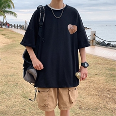 1港风爱心印花休闲情侣日系潮大码短袖T恤男DT7637P30控45，男装T恤，星座226-2