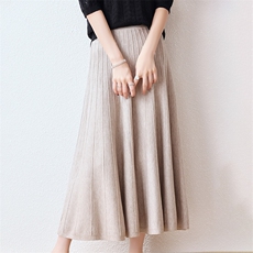 针织半身裙女秋冬中长款包臀裙高腰显瘦百褶毛线裙子2024年秋季，女装半身裙，越洋羊