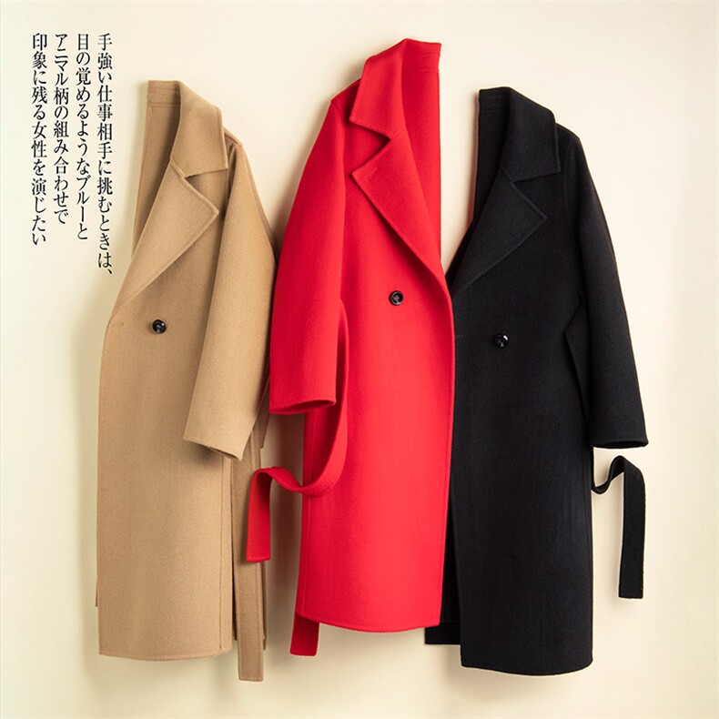 新款秋冬时尚流行绵羊毛双面呢大衣女显瘦羊毛呢子外套，女装双面呢大衣，温鑫双面呢