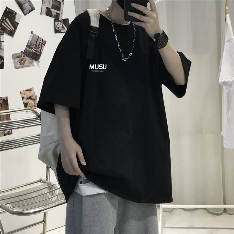 T003男士休闲字母印花宽松五分袖半截袖纯棉T恤大码男女青少年潮，男装T恤，星座115A-3