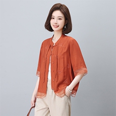 2024年夏文艺时尚优雅新中式复古刺绣开衫上衣，女装蕾丝衫/雪纺衫，依恋蒂丝