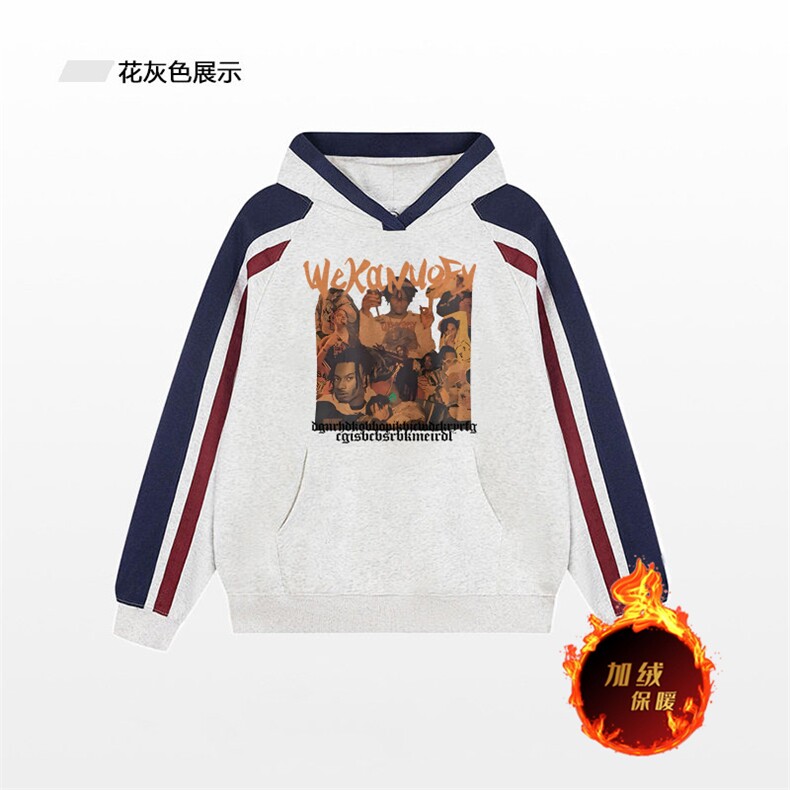 抖音得物供货 提供视频 秋冬重磅美式宽松接拼连帽卫衣3227图片