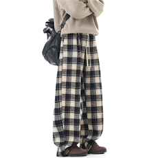 YK359加绒特P45无影墙冬天加绒加厚氛围感黑格宽松阔腿休闲裤，男装卫衣，电商A249