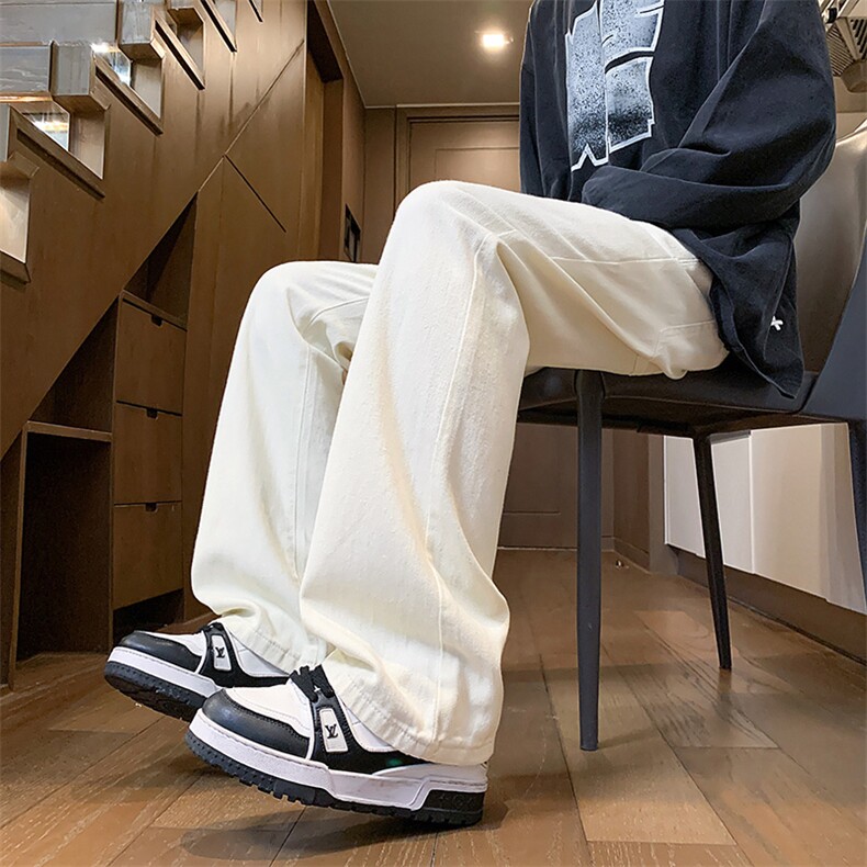 特批P42无差价2024秋美式ins高街水洗微喇宽松直筒复古蓝牛仔裤，男装牛仔裤，星座1013-6