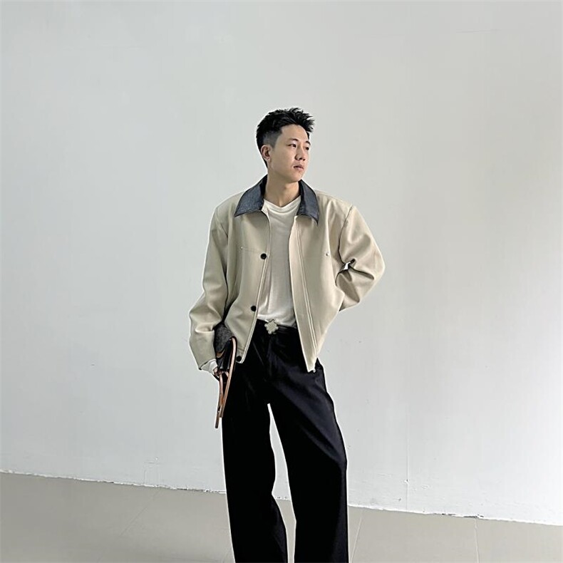 05韩系高级感秋冬季撞色翻领设计感气质短款外套-WT688-网络图图片