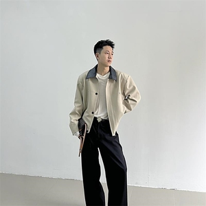 05韩系高级感秋冬季撞色翻领设计感气质短款外套-WT688-网络图图片