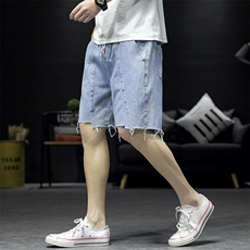 2021夏季新日系大码男沙发墙毛边拼接立体裁剪牛仔短裤ND8116-P45，男装牛仔裤，电商A001