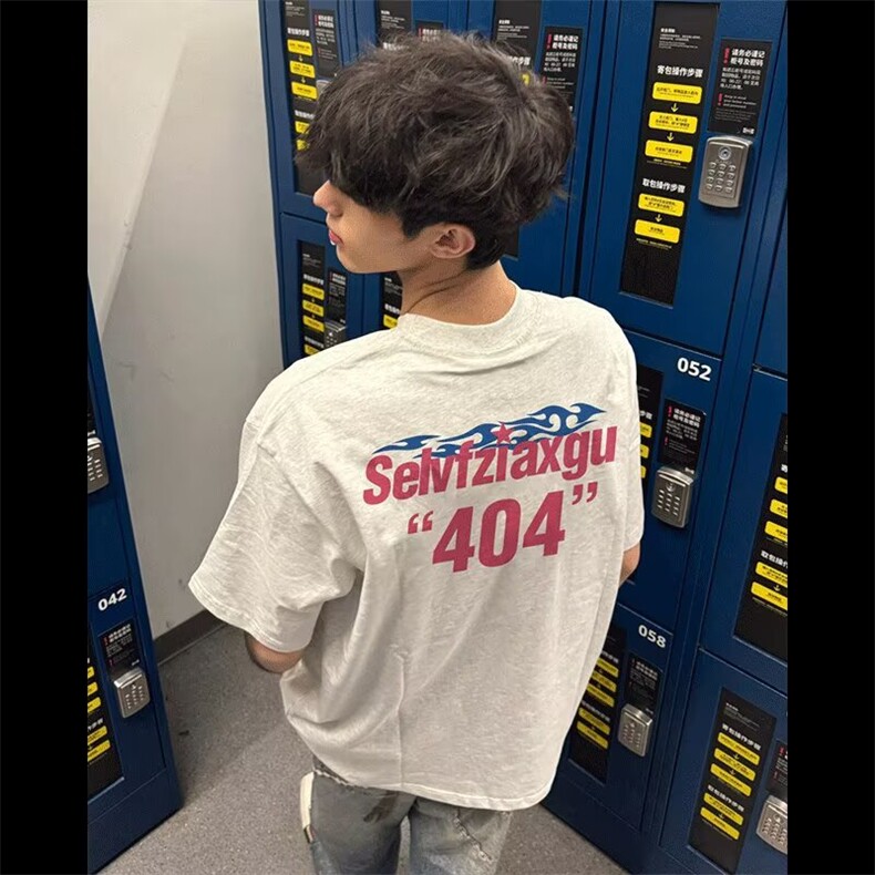1506/QY5250/P33美式复古字母印花短袖T恤情侣半袖上衣潮图片