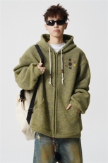 美式复古设计感针织连帽外套男女小众慵懒卫衣开衫潮牌WY21P78，女装短外套，电商D206-1