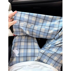 潮流ins蓝色格子直筒裤男女2025新款四季慵懒百搭休闲裤KN04，男装休闲裤，星座1116A（原606A-3）