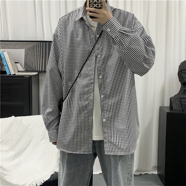 潮流帅气休闲衬衣ins港风格子新款宽松韩版长袖衬衫W574-P32,男装毛呢大衣,星座512-2