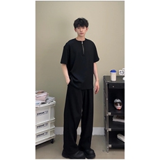 垫肩短袖T恤半拉链设计感半袖打底衫小众男T59网络图，男装T恤，星座1116A（原606A-3）