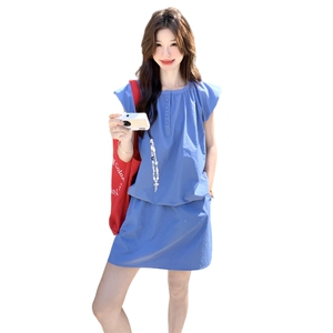 现货夏装新款时尚百搭花苞袖上衣＋短裙两件套2C135-8867P135L208图片