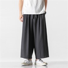 夏季大码风亚麻棉麻直筒宽松阔腿休闲裤纯色灯笼裤K142/P75,男装休闲裤,电商A221A