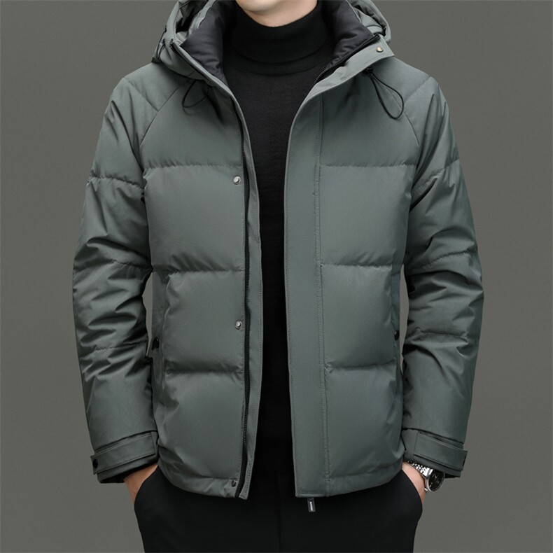 连帽羽绒服男短款2024冬季新款加厚白鸭绒中年男士休闲保暖外套图片