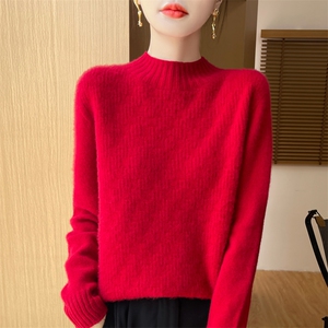时尚百搭女士秋冬羊毛衫简约休闲纯色针织毛衣显瘦保暖长袖上衣图片