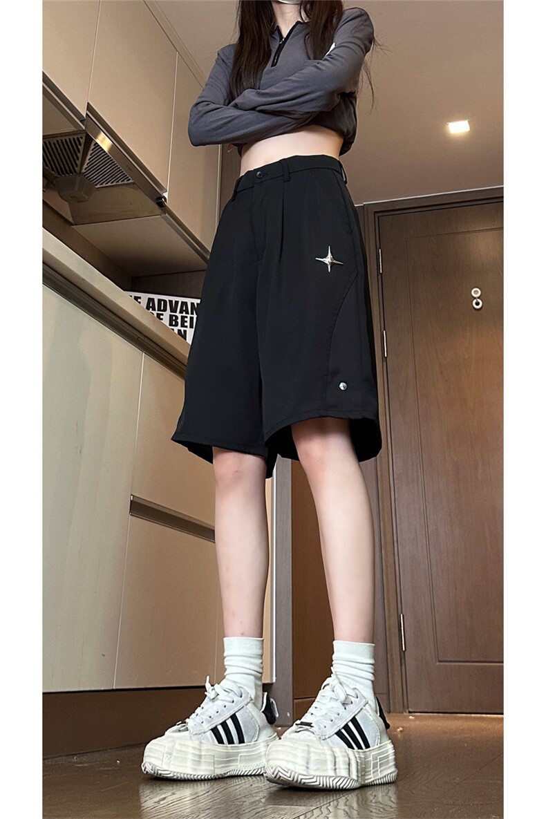 现货铆钉星星设计感情侣休闲西装短裤女宽松五分裤男K566-P38控68,男装牛仔裤,星座205