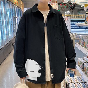 春季长袖衬衫男宽松港风衬衣男外套男CSCS281-P35，男装衬衫，电商B371