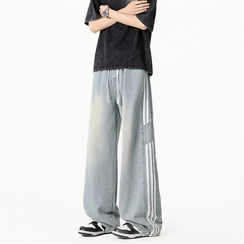 美式条纹牛仔裤潮牌青少年直筒裤新款,男装牛仔裤,星座302A-2