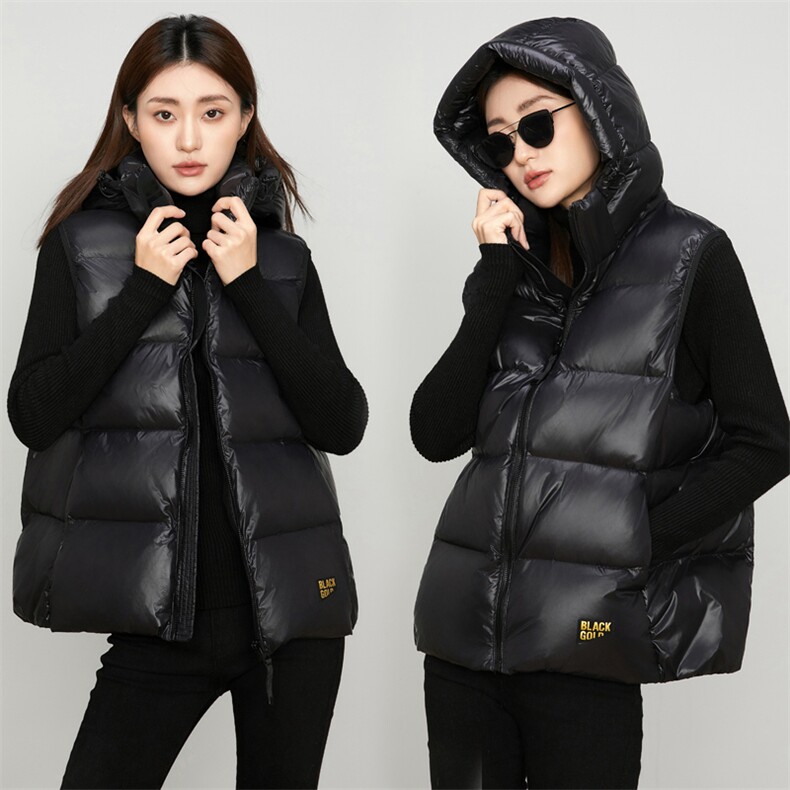时尚保暖黑金羽绒服马甲外套 男女同款连帽立领设计 轻薄显瘦冬季必备单品图片